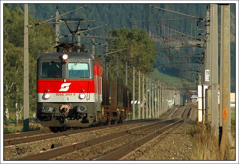 Die einzige Teleaufnahme, die ich am 14.9.2007 gemacht habe zeigt 1044 044-4 mit einem G�terzug zwischen St. Michael in der Obersteiermark und der aufgelassenen Haltestelle Seiz.
