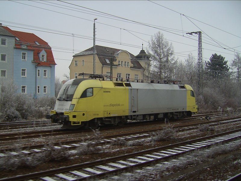 Die ES 64 U2-026 am 21.12.2007 in Regensburg. (Fotografiert aus Fahrendem ALEX Zug)