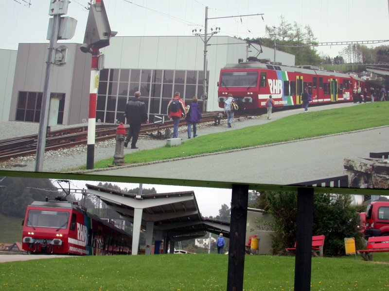 Die Fotomontage am Bahnhof Heiden zeigt das zuknftige Werkstattgebude, das dem Unterhalt der RHB Fahrzeuge und der Postbusse dienen wird. (17.09.2006)