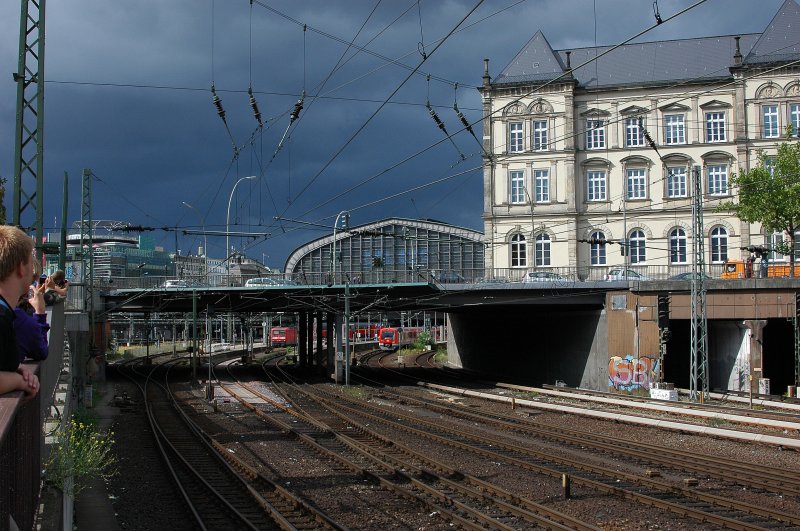 Die Gleise Richtung Lbeck und Rostock am 28.08.09 kurz vor einem Wolkenbruch