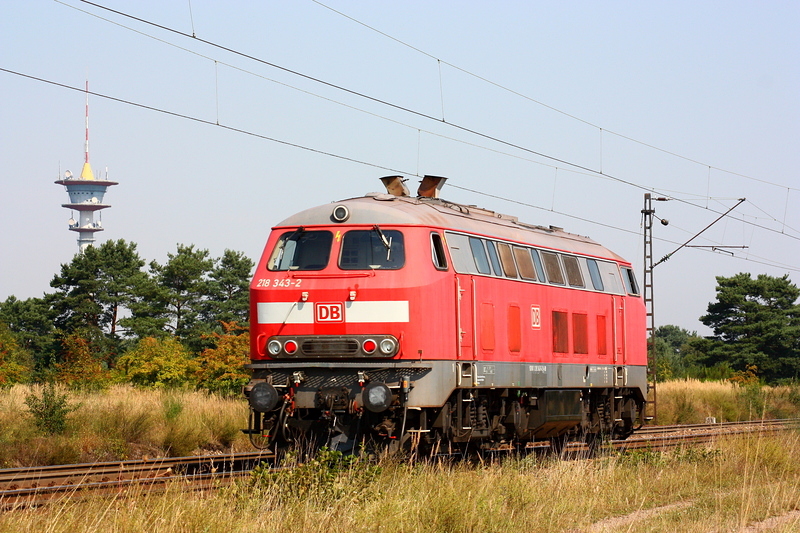 Die Haltinger 218 343 fhrt als Leerzug durch Wiesental durch. Aufgenommen am 20.08.09.