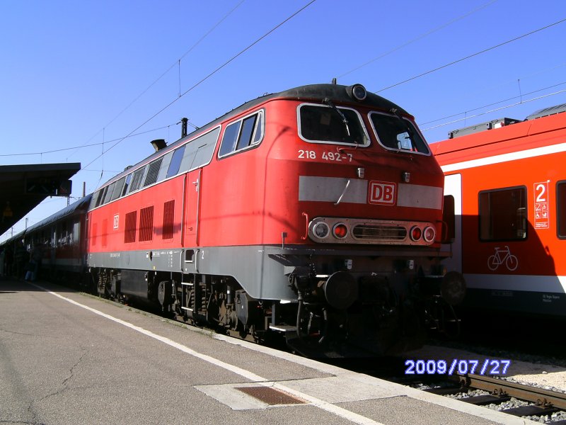 Die in Kempten beheimatete 9280 1 218 492-7 D-DB am 27.07.2009 an eine RB nach Hergatz(Augsburg Hbf).