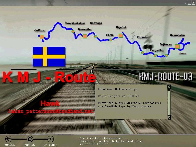 Die KMJ-Rutte ist eine von Schweden erstellte, fiktive, normalspurige, elektrifzierte und zweigleisige Strecke in Schweden fr den MSTS. Zwei Activities (dampfgefhrter Museumszug und X2) sind mit eingebaut. Erhltlich ist die Strecke als Freeware unter www.e-buzz.net (Svenska 3D-Tg). Auch die weiteren Fahrzeuge kann man sich dort herunterladen.