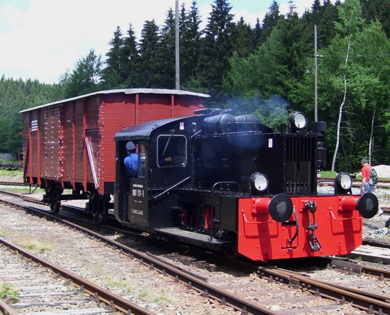 Die K 100 117-1 rangiert am 24.06.07 mit einem G10 im Bahnhof  Schnheide Sd.   