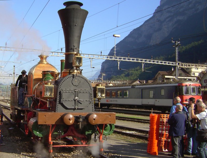 Die LIMMAT Dampflok am 08.09.2007 beim Gotthardjubilum in Erstfeld.   