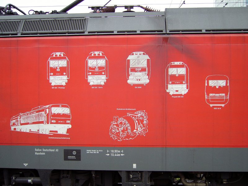 Die linke Hfte der Werbung fr das Bombardier Werk in Kassel auf 185 090 am 15.08.08 in Singen(Htw).