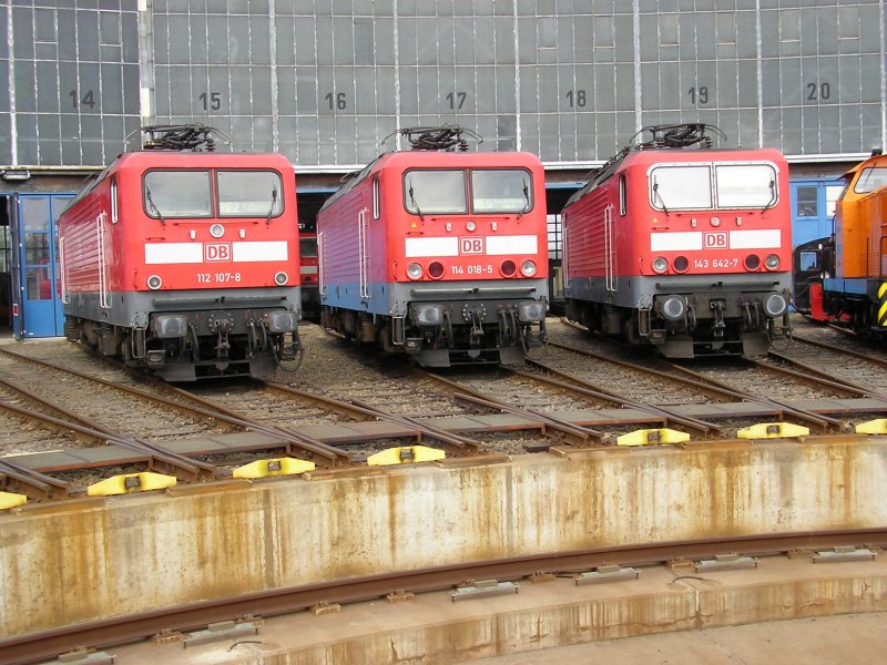 Die Lokfamilie von links nach rechts Baureihe 112; 114 und die 143 beim Bahntag in Cottbus.