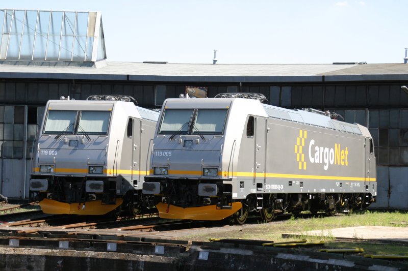 Die Loks 119.06 und 119.05 des Norwegischen Unternehmens CargoNet standen am 23.5.09 im BW Krefeld
