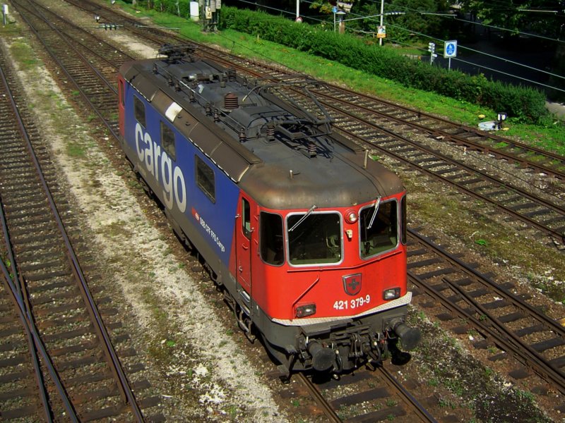 Die Re 421 379 am 30.08.2008 bei einer Rangierfahrt in Lindau Hbf (Bahnbildertreffen) 