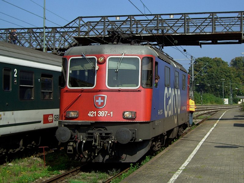 Die Re 421 397 am 30.08.2008 in Lindau Hbf. (Bahnbildertreffen)