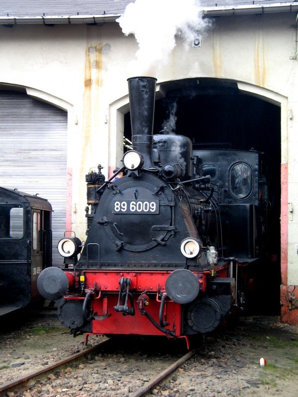 Die ber 100-jhrige 89 6009 im Nossener Lokschuppen, 07.04.07