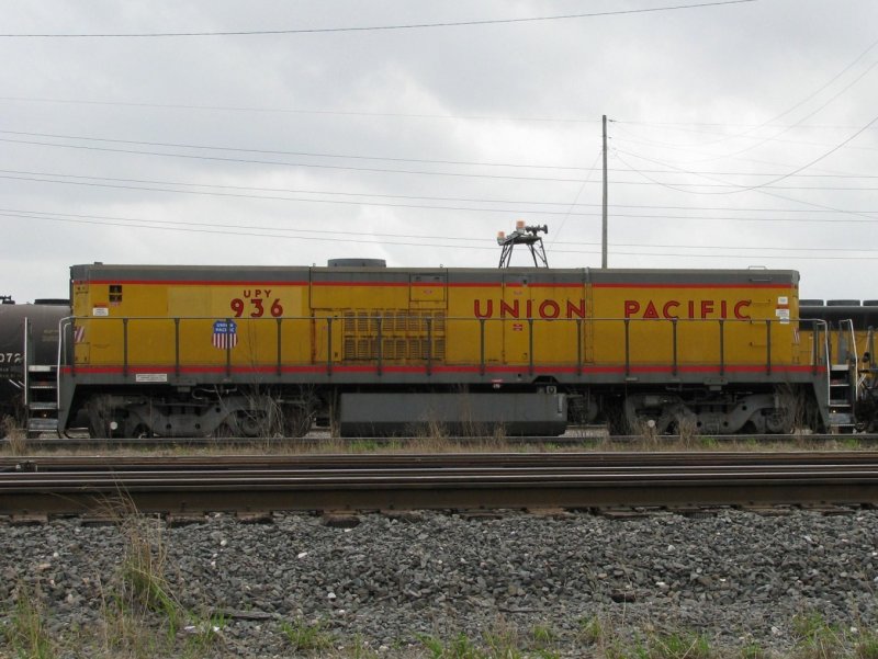 Die Union Pacific Lok 936 am 4.2.2008 in Houston (Texas). Auf der Lok gibt es keine Fhrerstnde, die Lok wird ferngesteuert.