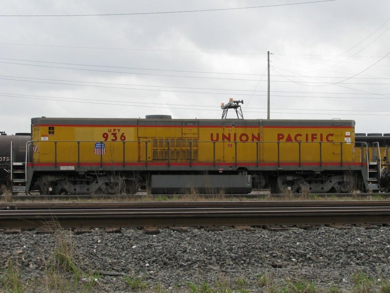 Die Union Pacific Lok 936 am 4.2.2008 in Houston (Texas). Auf der Lok gibt es keine Fhrerstnde, die Lok wird ferngesteuert.