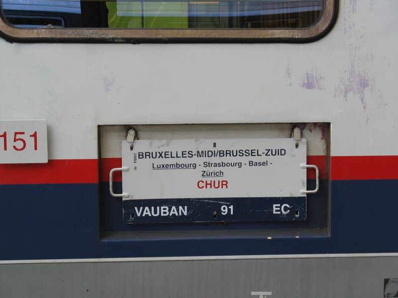 Die Zugzielanzeige vom EC 91 am 30.07.09 in Strasbourg.