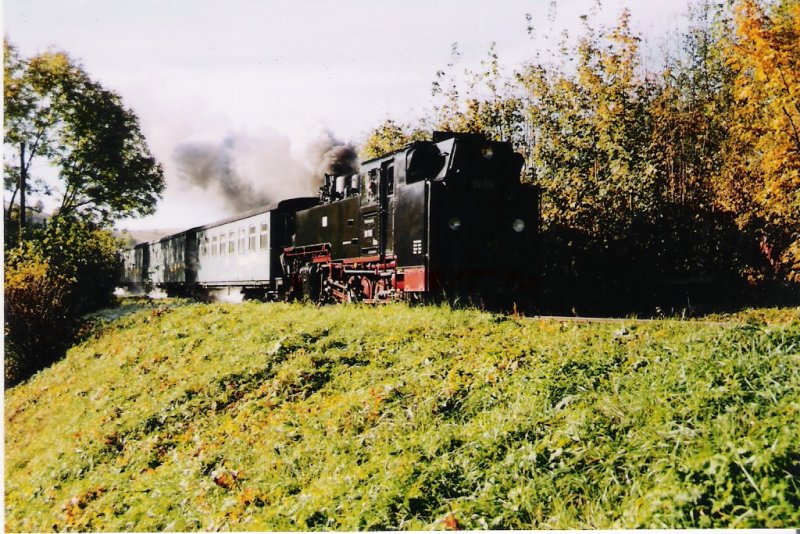 Diese Aufnahme entstand bei Hammer-Unterwiesental nahe dem Grenzfluss zu Tschechien. Dies war der erste Zug des Tages der den die rund 17km lange Strecke nach Cranzahl hin ab rollt