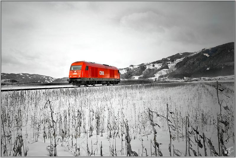 Diesellok 2016 090 fhrt als Lokzug von Pls nach Zeltweg.
Aichdorf 12.02.2009