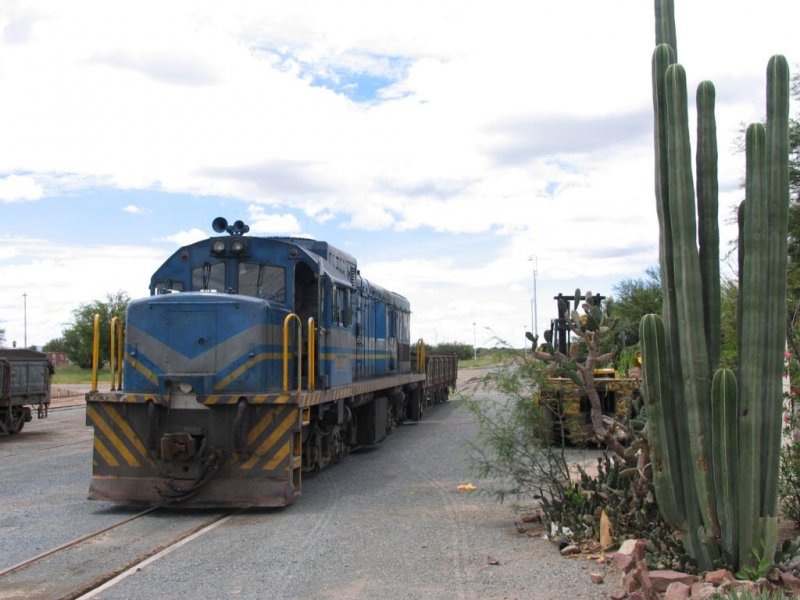 Diesellok 205 mit eine Gterzug auf Bahnhof Gobabis am 27-2-2009. Seit 2009 gibt es leider keine Reiseverkehr mehr auf die Strecke zwischen Windhoek und Gobabis.