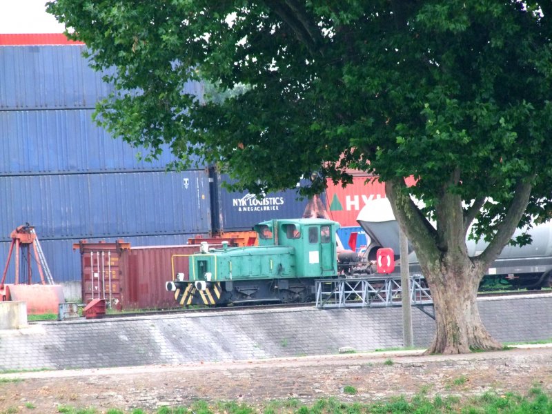 Diesellok am Hafen Gernsheim schiebt eine Kesselwagengarnitur; 080828
