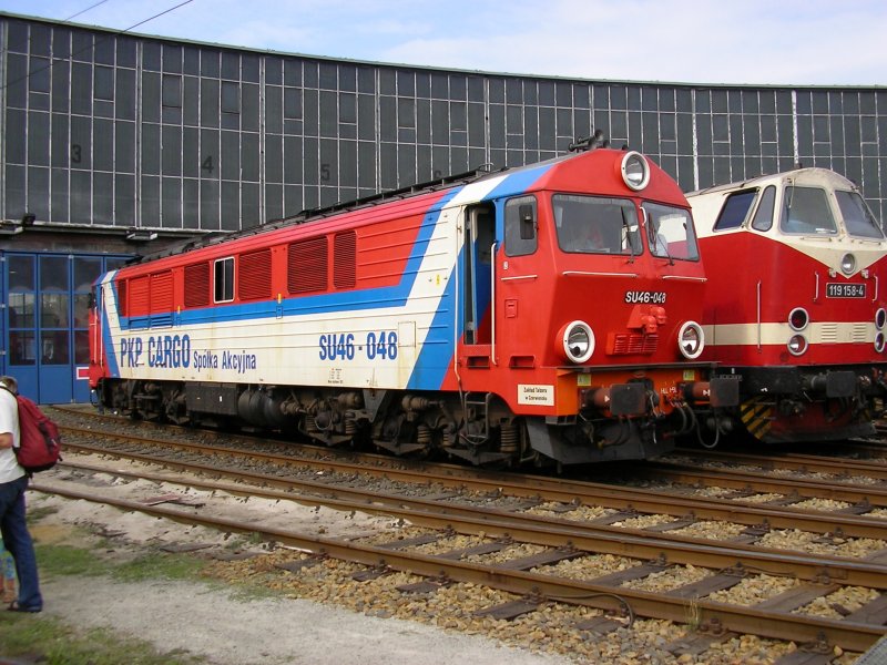Diesellok der Baureihe SU 46 der PKP im Bahnwerk Cottbus am Bahntag 2006. Diese Lok zieht von Cottbus den EC 240/241  WAWEL .