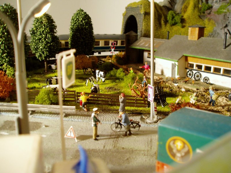 Dieser ltere Herr wird freundlich darauf aufmerksam gemacht, dass aufgrund des Unfalls an der Kreuzung vor ihm, hier an ein Weiterkommen nicht zu denken ist.