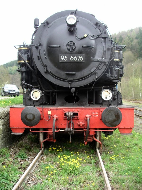 DR 95-6676, ursprnglich HBE Lok  Mammut , Baujahr 1919.

Mit den Loks der Tierklasse hat die HBE (Halberstadt-Blankenburger Eisenbahn) ab 1920 den Zahnradbetrieb auf ihrer Steilstrecke (Rbelandbahn) erfolgreich ersetzt. 
Dies war bahnbrechend fr Deutschland und darber hinaus.
Nach 1945 wurde die HBE mitsamt ihren Loks verstaatlicht.
Die Lok ist ein technisches Denkmal und steht in Rbeland im alten Lokschuppen.
Rbeland 30.04.2005
