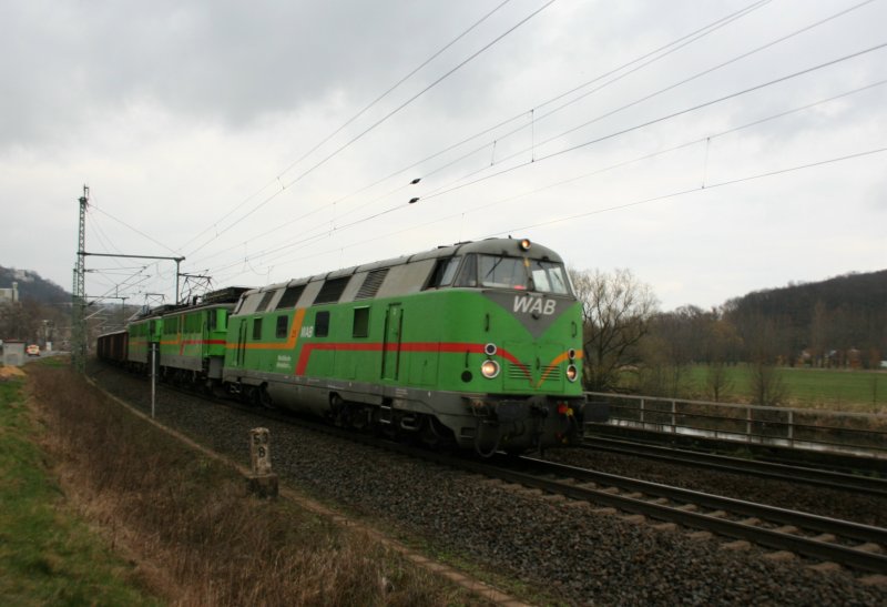 Drei Lokomotiven der WAB WAB 25 / WAB 61 / WAB 58 am 17.3.2008 in Bad Ksen.