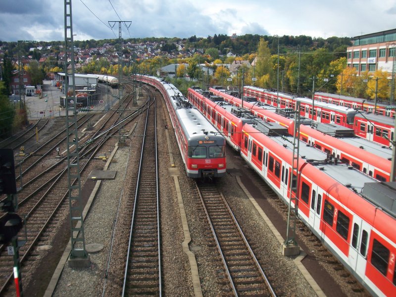 Drei Wagenzug bestehend aus drei Et420,der vorbildlichen S-Bahn Stuttgart im Herbst 2008 vor der Einfahrt nach Vaihingen.