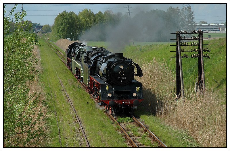 Dreifachlokzug am 3.5.2008 von Wolsztyn nach Leszno, welcher von 03 1010 angefhrt wurde. Die deutschen Loks mussten deshalb nach Leszno, da die Drehscheibe in Wolsztyn nur 20 Meter lang ist. 
