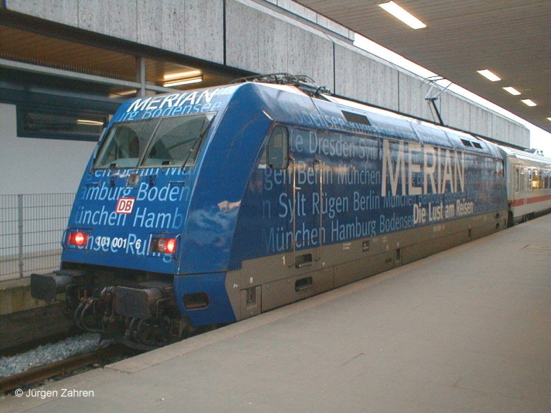 E 101 001-6 mit MERIAN-Werbung am 07.11.2002 in Hamburg-Altona