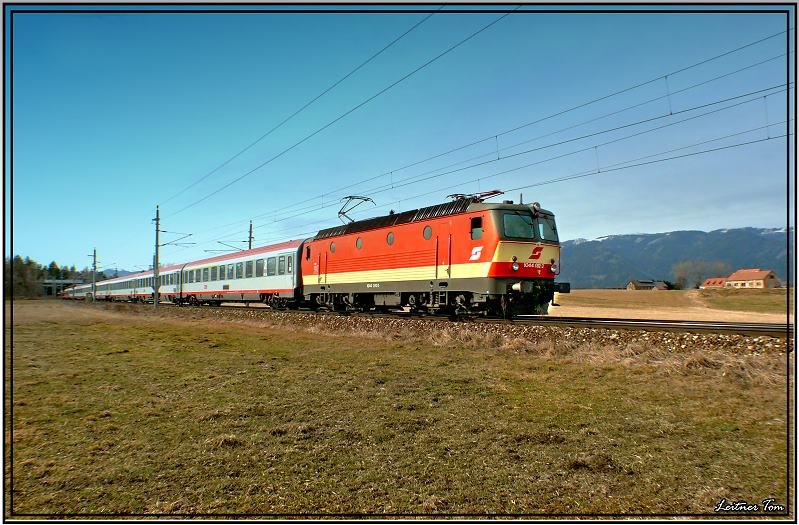 E-Lok 1044 092 fhrt mit EC 32 Allegro Stradivari von Venedig nach Wien. 7.3.2008