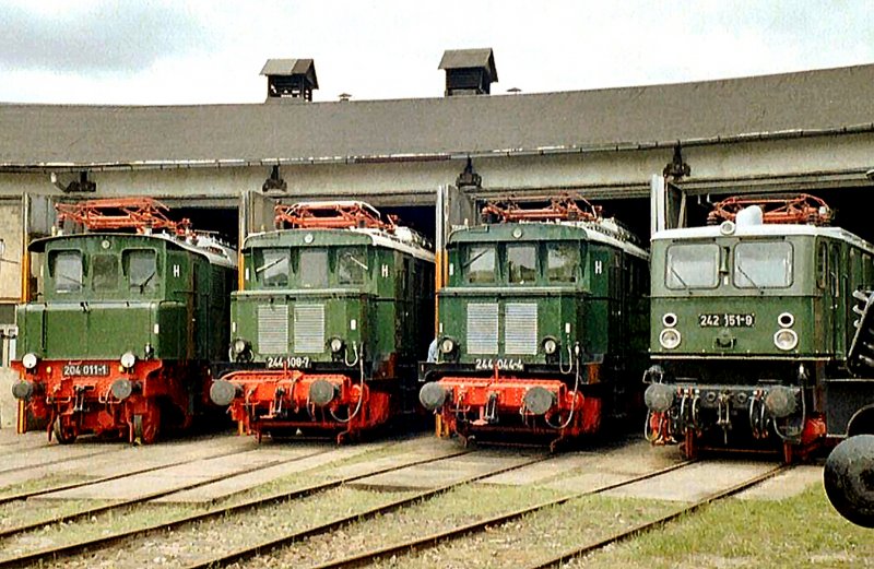 E-Lok-Parade vor dem Lokschuppen des ehem. Bw Weimar