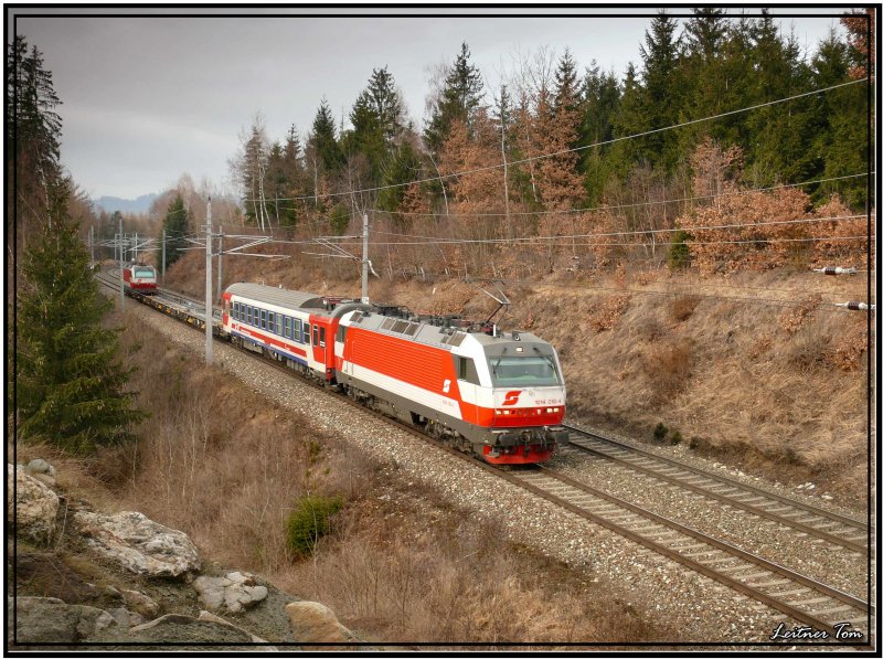 E-Loks 1014 012 + 018 fahren mit einem Messzug von Unzmarkt nach Knittelfeld
30.1.2008
