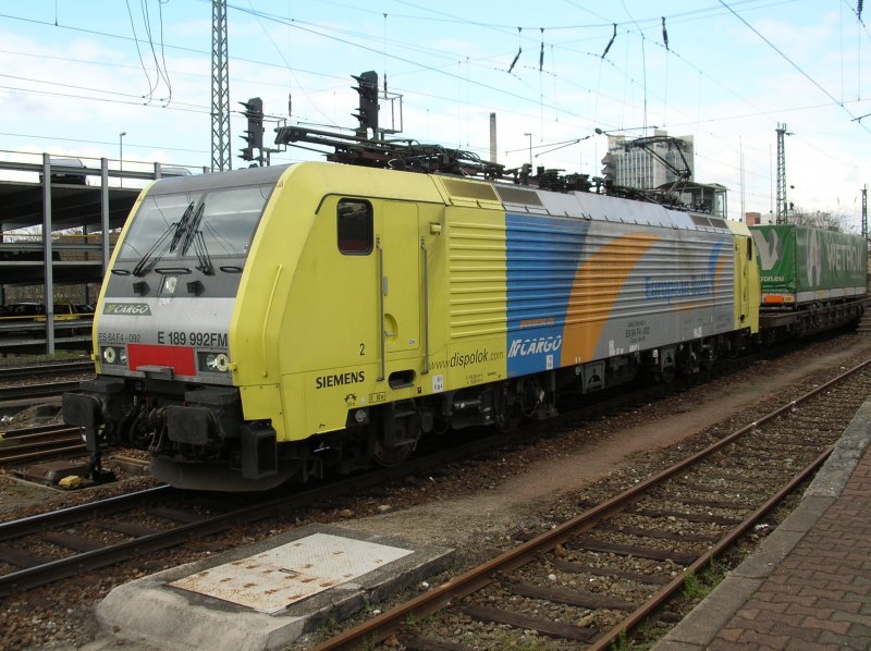 E189 992FM - ES 64 F4 - 092 Mrz'08 mit einem gemischtem Gterzug in Basel Badischen Bahnhof