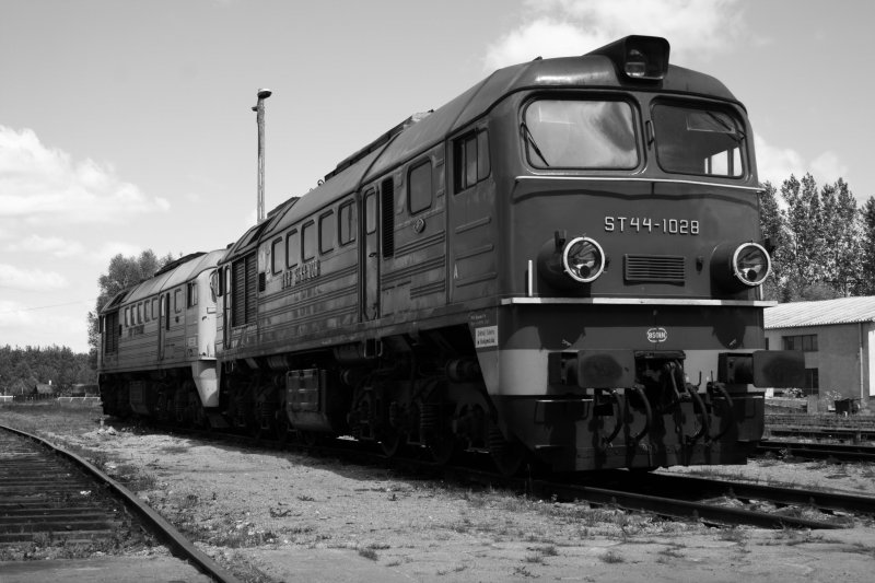 Ebenfals in S/W steht die ST44-1028 in Czeremcha abgestellt.28.05.2008