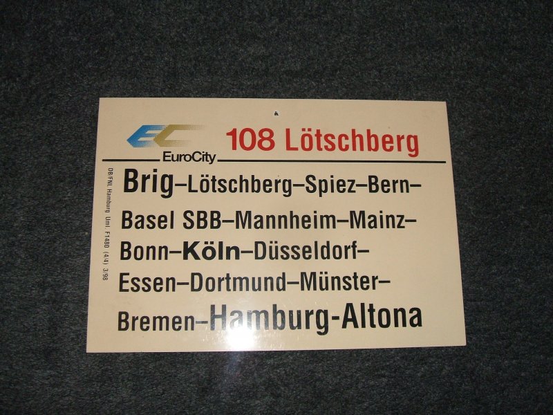 EC 108  Ltschberg  von Brig nach Hamburg Altona