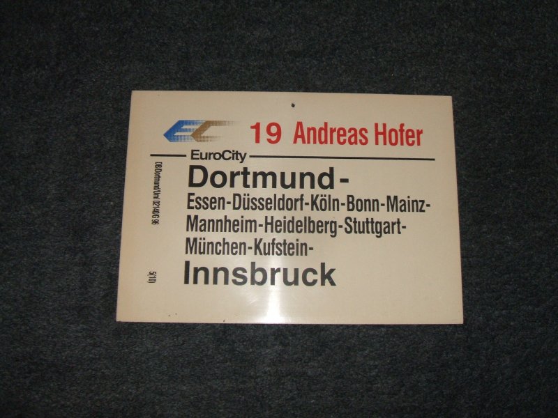 EC 19  Andreas Hofer  von Dortmund nach Innsbruck