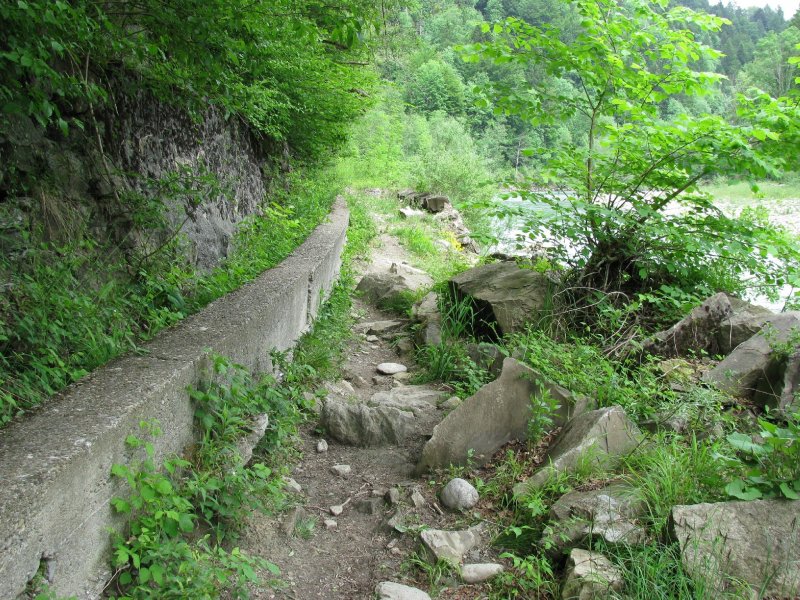 Ehemalige Bregenzerwaldbahn, ca. km 9,3 : Hier nochmals ein Bild der komplett zerstrten Trasse, fotografiert Richtung Bezau. Die Schden stammen grtenteils vom Hochwasser im August 2005. Davor sah die Strecke hier wenigstens wie eine Trasse aus. 