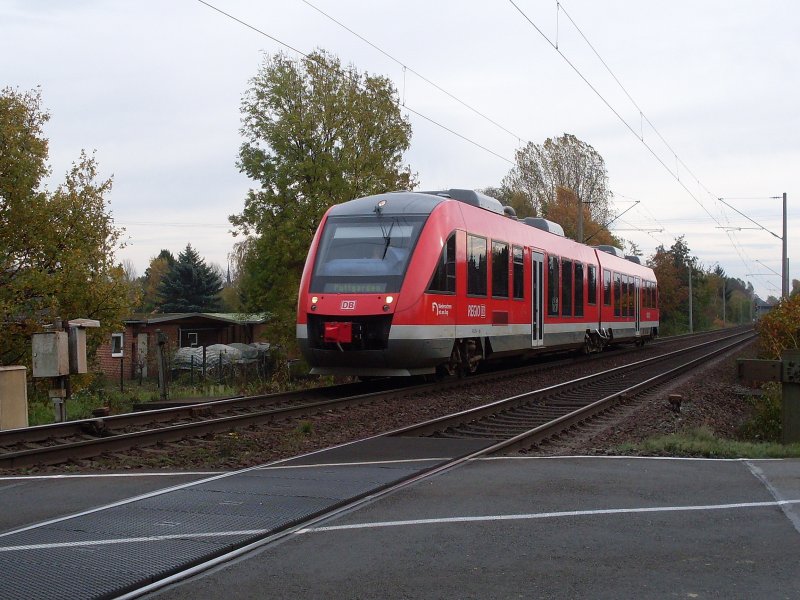 Ein 648 auf berfhrungsfahrt Hhe Peine am 26.10.2008
Zugzielanzeige: Puttgarden
