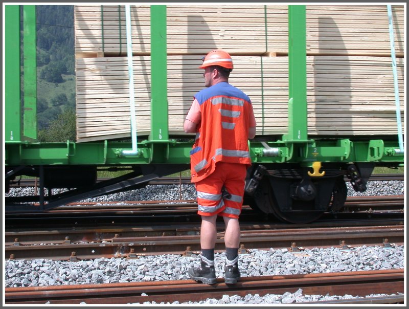 Ein abgehender Holztransport aus der S�gerei Stallinger in Ems Werk wird begutachtet. (30.05.2007)