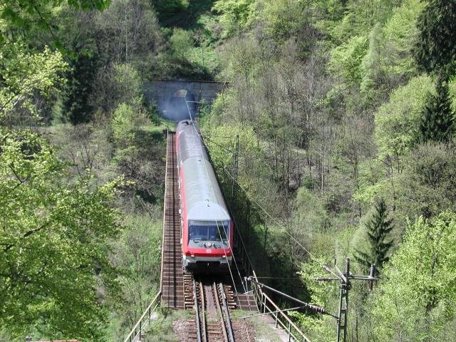 Ein Bild aus lngst vergangener Zeit. Die Regionalbahn Elbingerode-Halberstadt berquert am 12.05.2001 um 14.02 Uhr das Kreutztal-Viadukt.