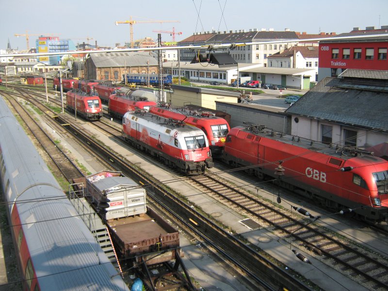 Ein Blick in die Traktion Wien West. Jede Menge Tauri stehen bereit und ruhen sich fr ihre nchsten Aufgaben aus.