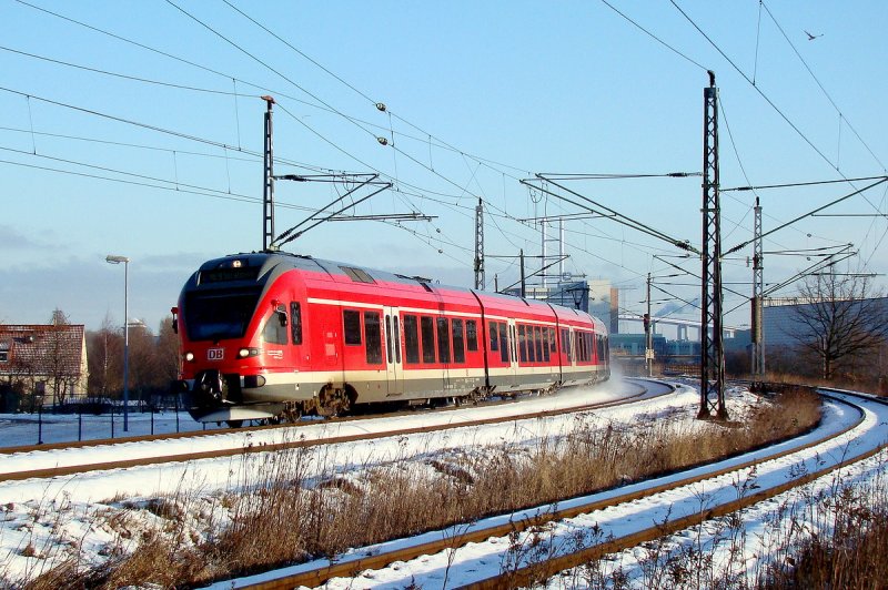 Ein Flirt -RE33308- unterwegs zum Hbf Stralsund.  am 13.02.09