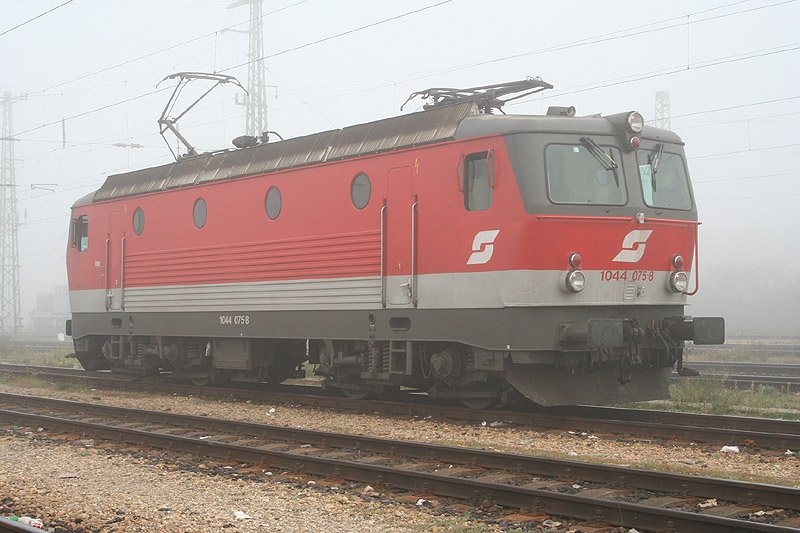 Ein Gorilla ist sie zwar nicht, im Nebel stand sie aber doch als ich die 1044 075 am 26. September 2005 im Grenzbahnhof Hegyeshalom abgelichtet habe.