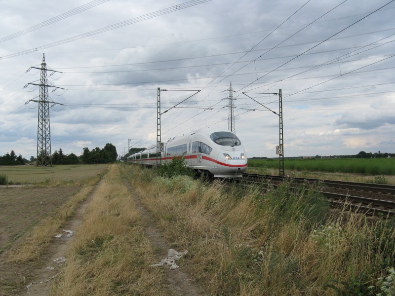 Ein ICE519 von Dortmund Hbf nach Mnchen Hbf mit +10.Am 13.07.08 bei der durchfahrt in Lampertheim.
