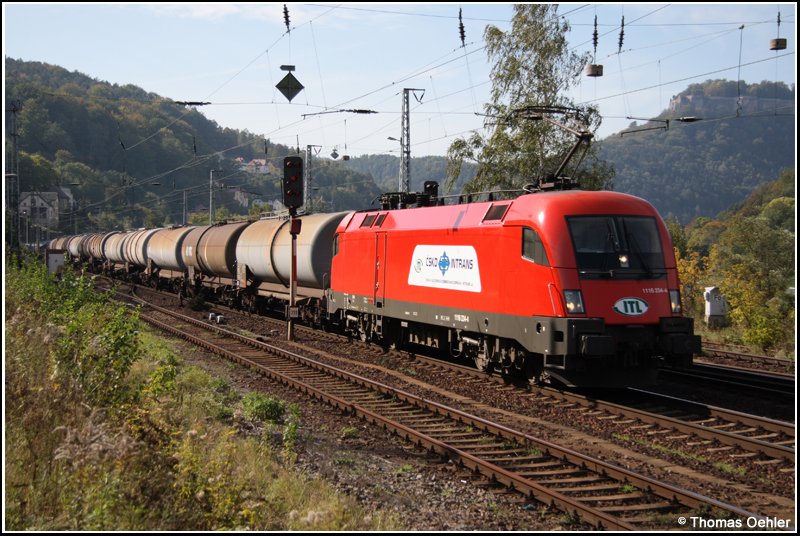 Ein Notschuss war dieses Bild am 01.10.07 in Knigstein, da mir der Kesselzug mit ITL-1116 234 beim Warten auf eine Kndelpresse aus Tschechien sozusagen in den Rcken fuhr. Aber dafr ist es doch recht brauchbar geworden, oder?