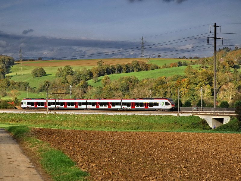 Ein Regio RABe 521 aus Basel kurz vor Frick AG im schnen Licht des spten Nachmittags.21.10.2006