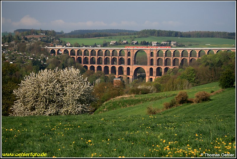Ein  Regioswinger  Baureihe 612 befhrt am Morgen des 03.05.08 die weltberhmte Gltzschtalbrcke bei Netzschkau im Vogtland.