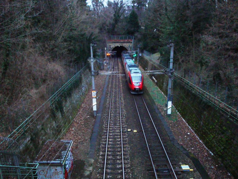 Ein S-Bahnzug fhrt auf der Wiener Vorortelinie durch den Trkenschanzpark. (25.3.09)