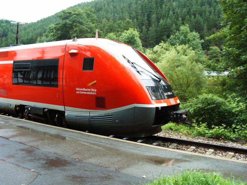 Ein Triebwagen der Baureihe 641 der DB AG (Oberweissbacherber- und Schwarzatalbahn) hlt am Haltepunkt Obstfelderschmiede (Thringen).