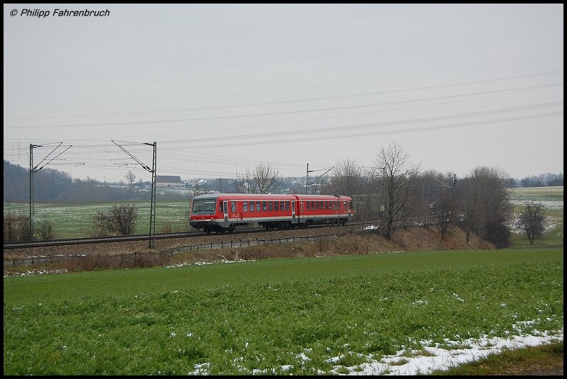Ein unbekannter 628er ist am 17.11.07 unterwegs als RE 22532 von Ulm Hbf anch Crailsheim, aufgenommen bei Aalen-Hofen.
